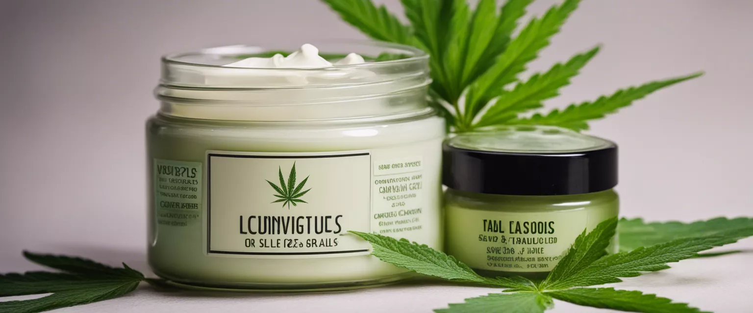 Hemp-infused skincare creams with fresh cannabis leaves for natural wellness.