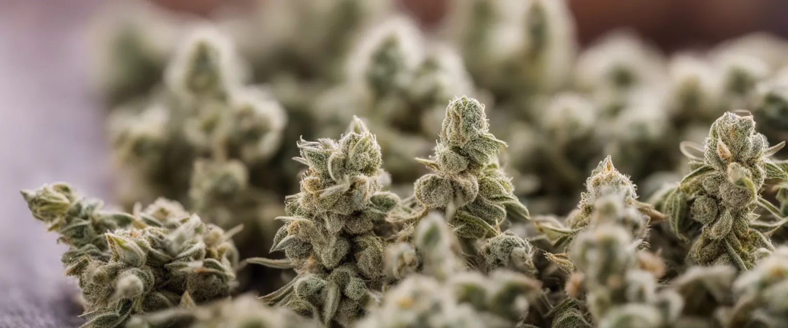 Close-up of trichome-rich cannabis buds with vibrant color details.