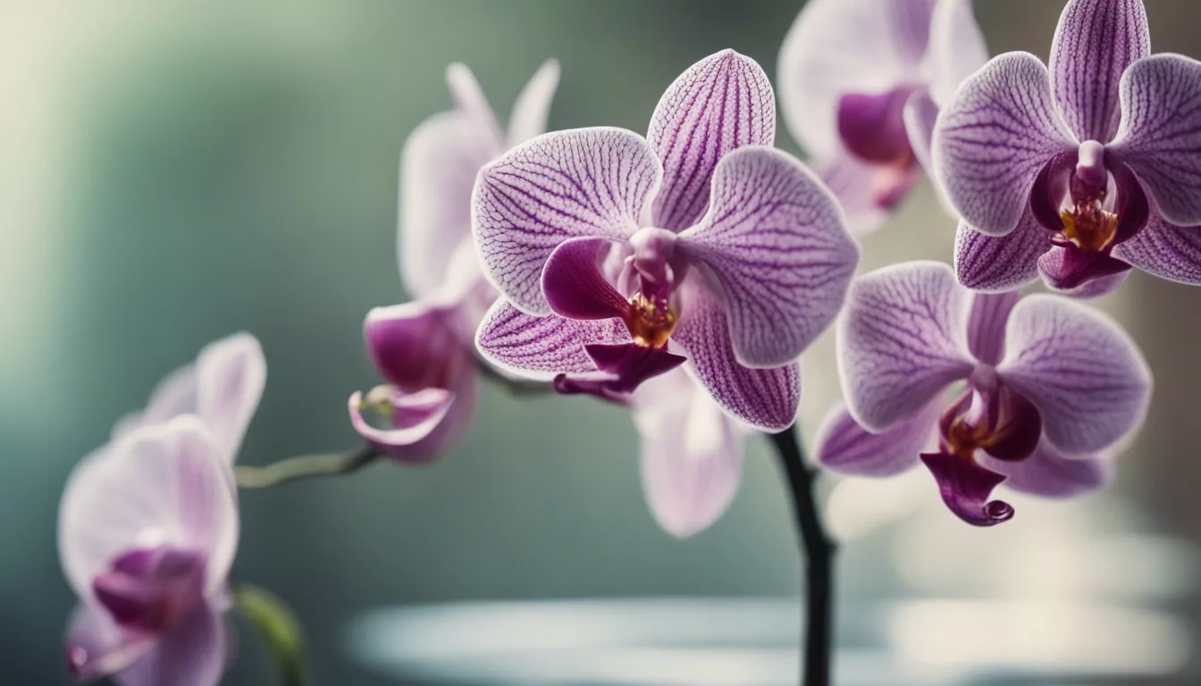 Close-up of purple Phalaenopsis orchids with gradient petals.