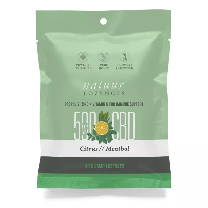 Natur 20ct CBD Lozenges with Propolis, Zinc, Vitamin D - Citrus Menthol Flavor