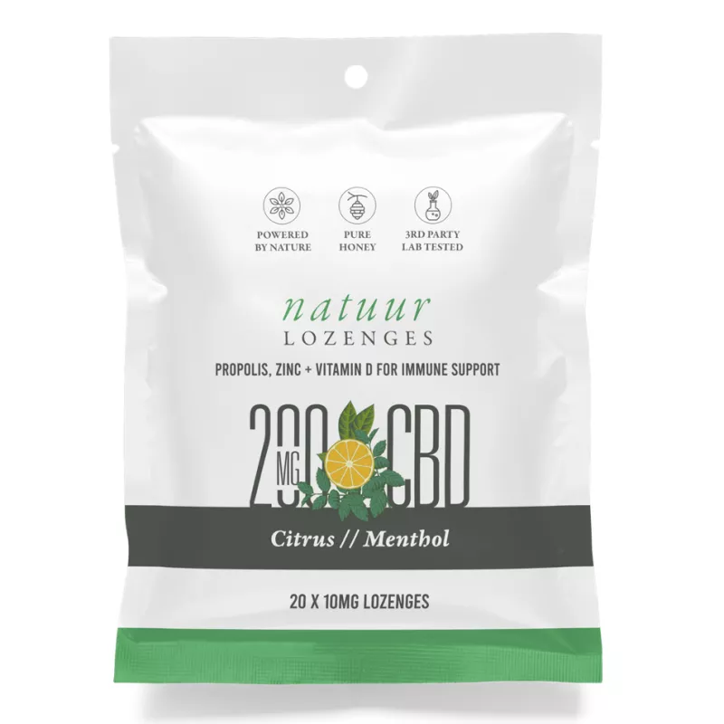 Natur CBD Lozenges with Propolis, Zinc, Vitamin D, and Citrus Menthol Flavor, 20 Pack