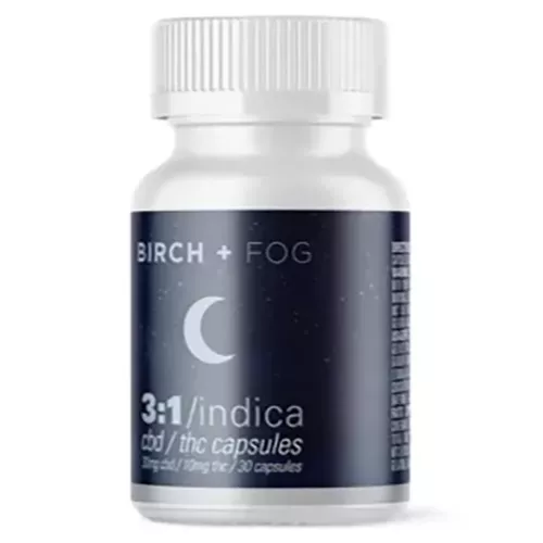 CBD THC Capsules by BIRCH + FOG 3:1 Indica blend 25mg/10mg.