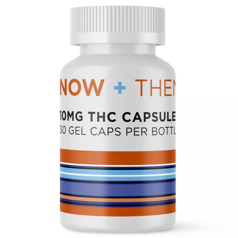 NOW + THEN 10mg THC Capsules Bottle with 30 Gel Caps.