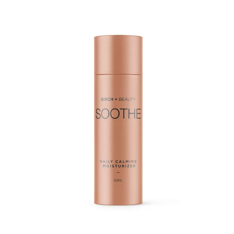 Birch + Beauty Soothe Moisturizer, Rose Gold 50ml Bottle for Daily Skin Calmness