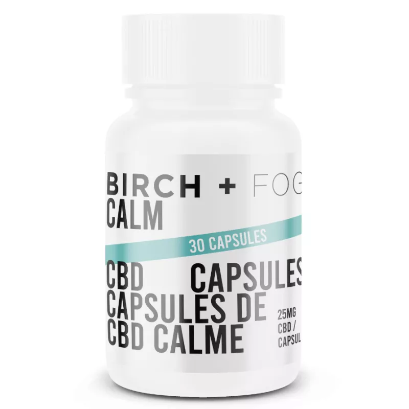 Birch + Fog Calm CBD Capsules - 30 Count, 25mg each.