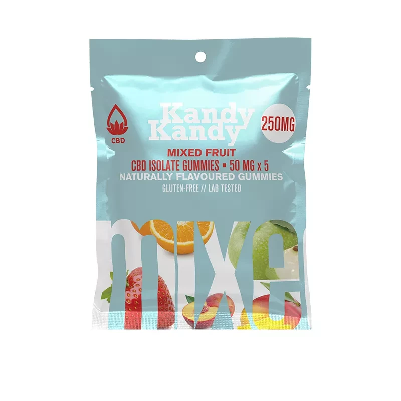 Kandy Kandy 250mg Mixed Fruit CBD Gummies, Gluten-Free, Lab-Tested, 5-Pack.