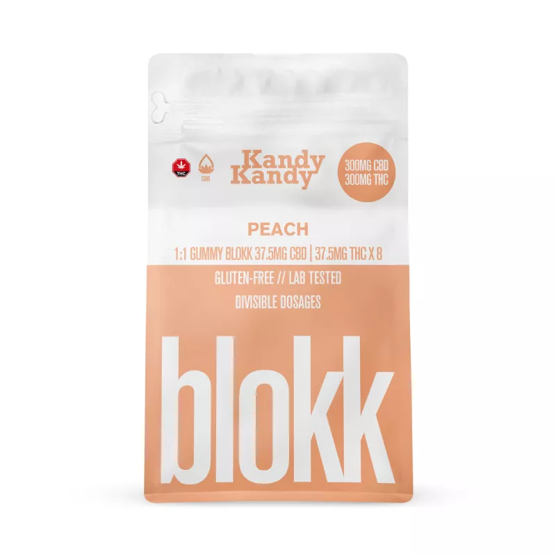 Kandy Kandy Peach Gummies, 300mg CBD & THC, Gluten-Free, Lab-Tested, 8pcs.