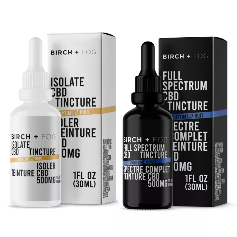 Birch + Fog 500mg CBD Tincture Set - Isolate Daytime, Full Spectrum Nighttime.