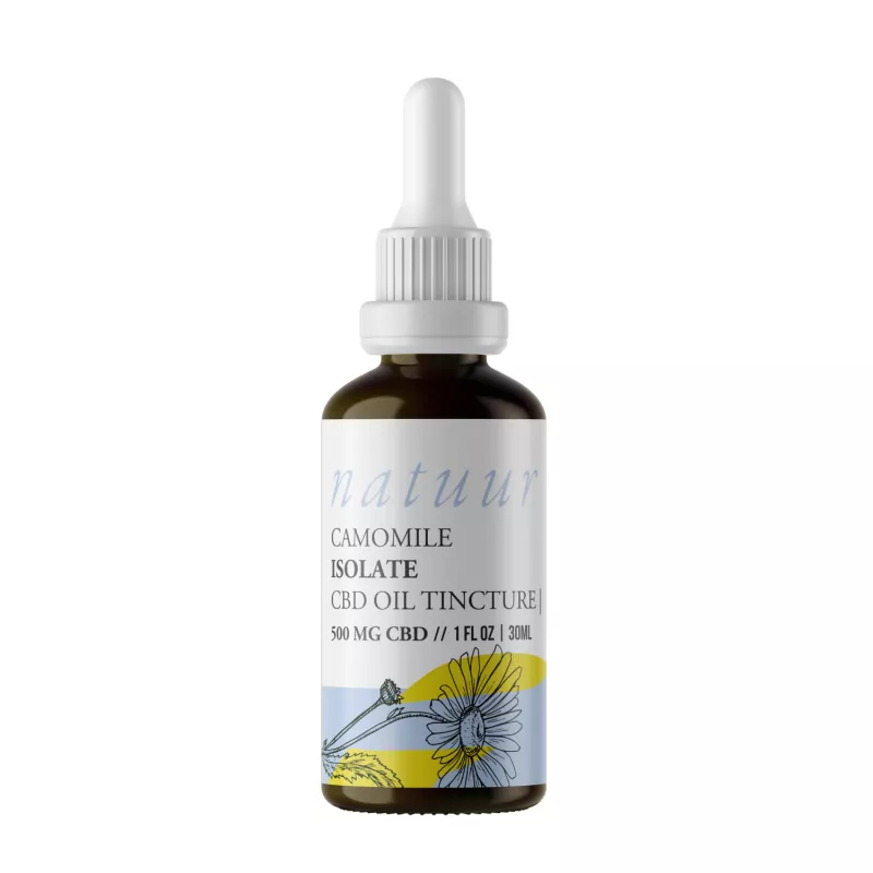 Natur Chamomile CBD Oil Tincture, 500mg in Amber Dropper Bottle.