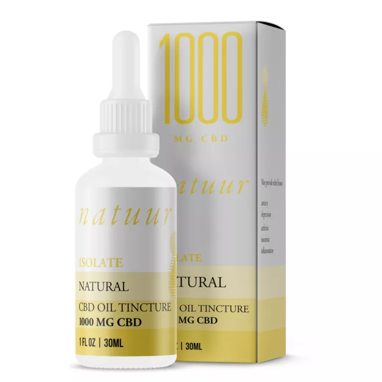 CBD oil tincture 1000mg isolate by Natuur with packaging box.