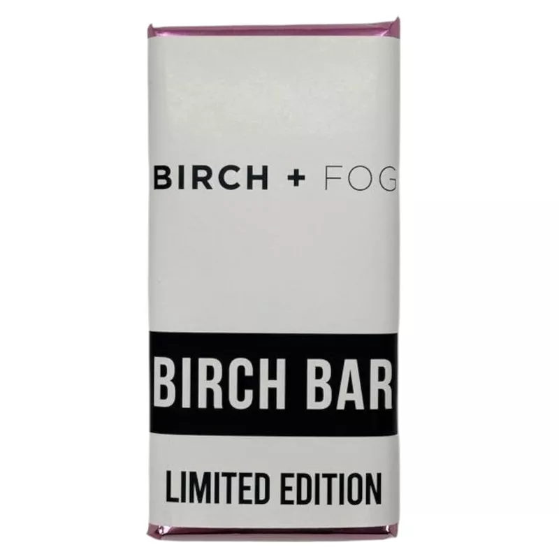 Birch + Fog CBD peppermint chocolate bar with minimalist limited edition packaging.