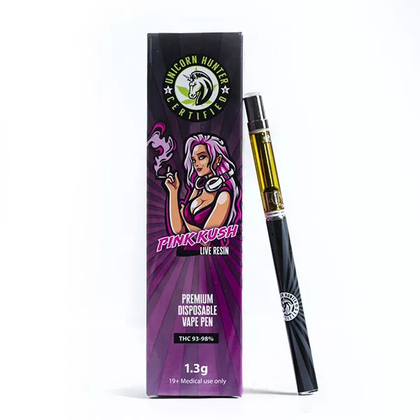 Unicorn Hunter Pink Kush 98% THC Live Resin Vape Pen for Medical Use.