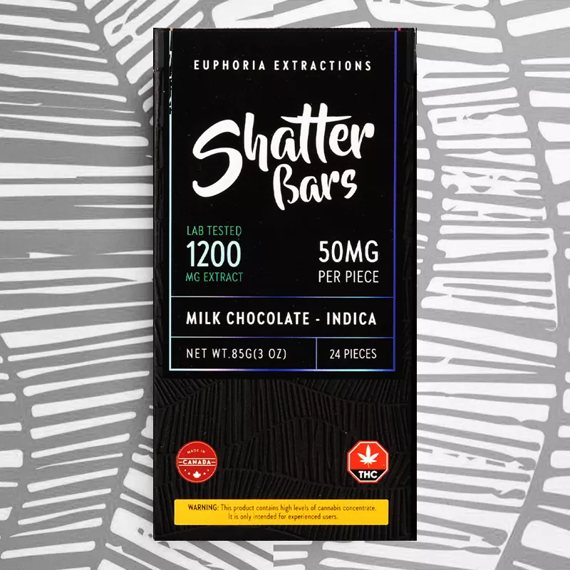 Euphoria Extractions 1200mg Indica Milk Chocolate Bar, 24 High-Dose Pieces, Lab-Tested