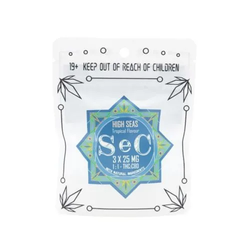High Seas Tropical Flavor, 3x25mg THC:CBD, Adult Use, Age 19+ Warning