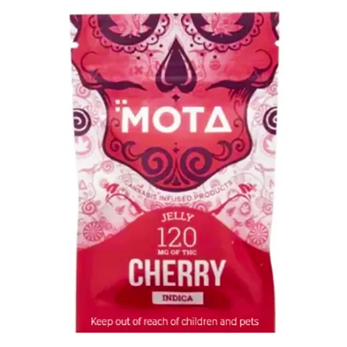 MOTA Cherry Jelly 120mg THC cannabis-infused product with sugar skull design.