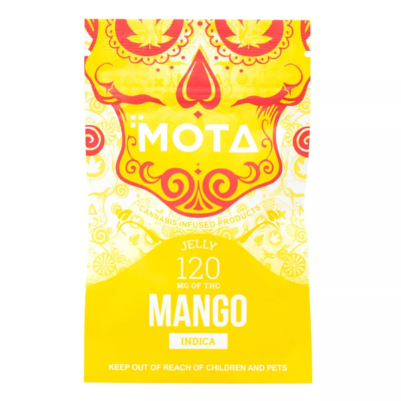 MOTA Mango Jelly 120MG THC - Indica Cannabis Edible Packaging.