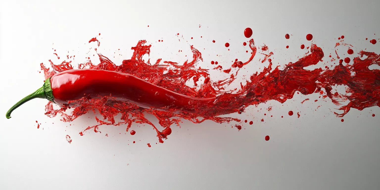 Exploding red chili pepper splash on white background, showcasing vibrant spice and freshness.