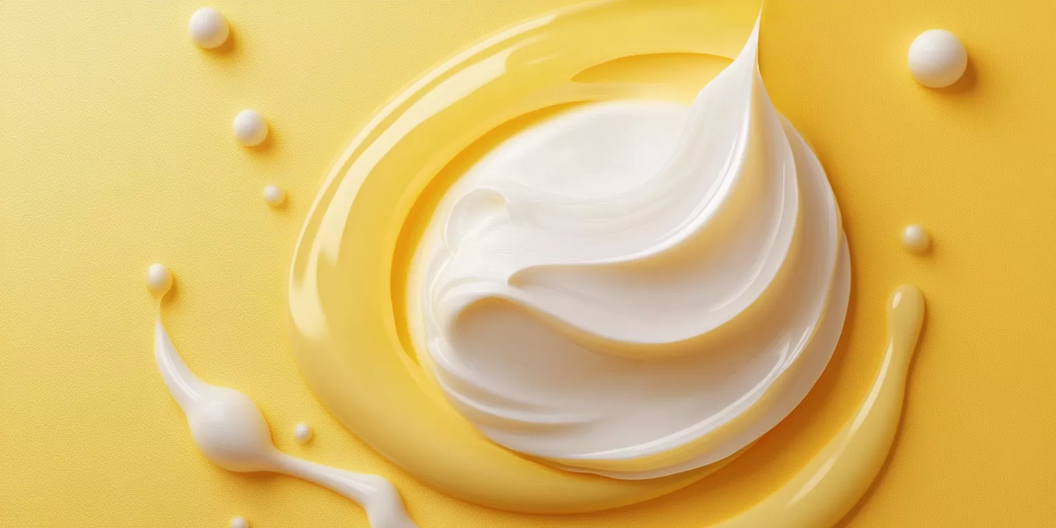 Creamy white and yellow swirls with glossy texture on a vibrant yellow background.