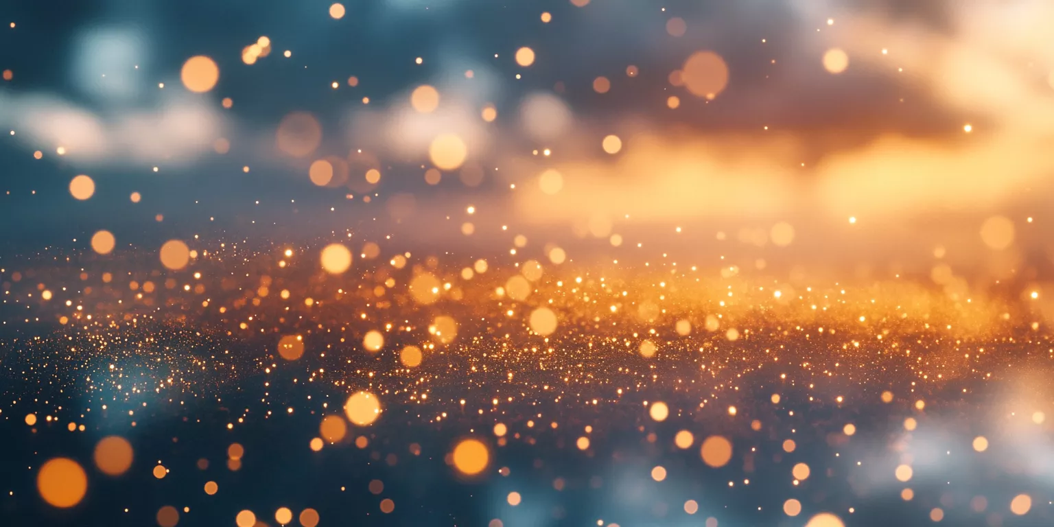 Glowing orbs in a vibrant dawn or dusk sky create a serene, ethereal atmosphere.