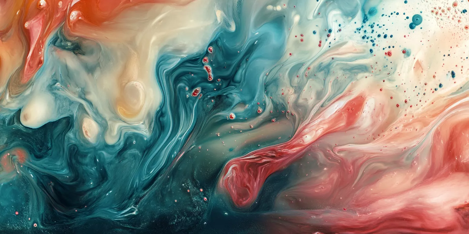 Abstract art featuring vibrant swirling patterns in blues, creams, and corals suggest motion.