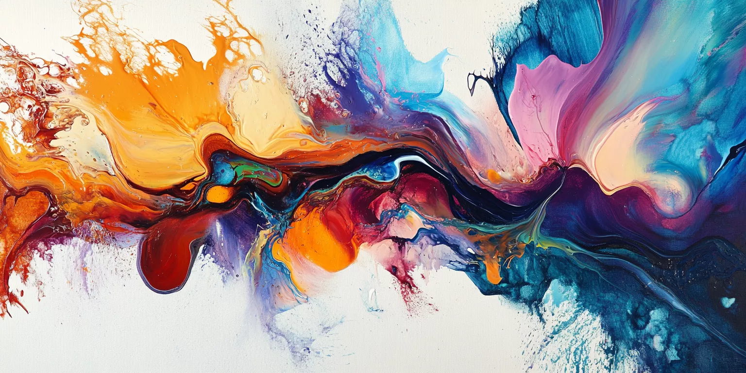 Abstract painting with vibrant colors transitioning from fiery reds to calming blues and purples.