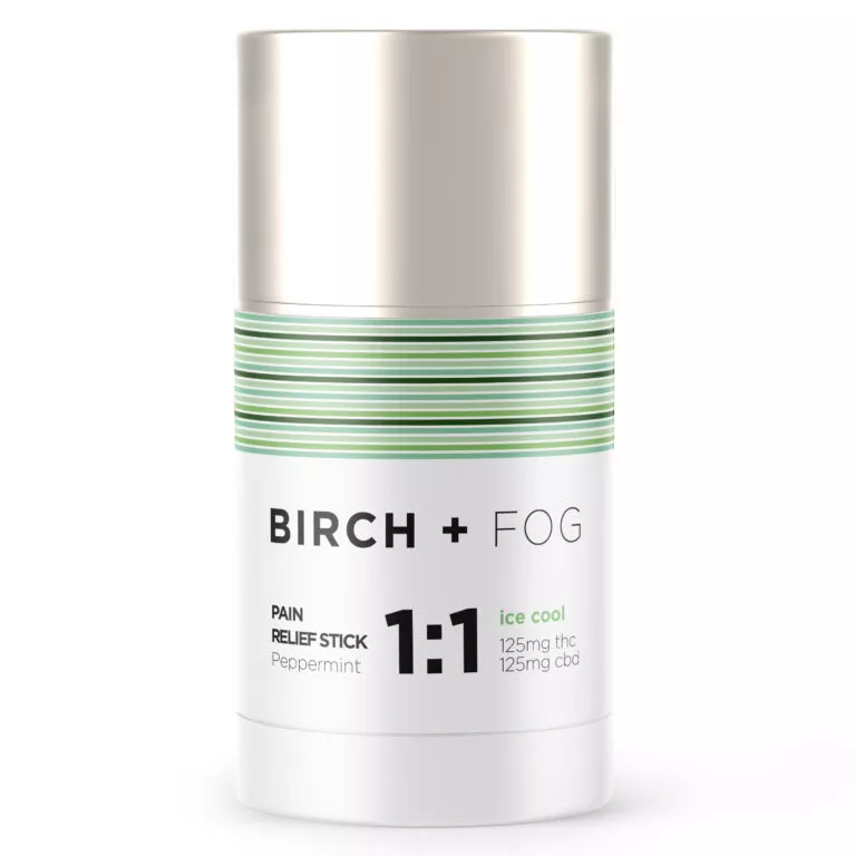 Birch + Fog Pain Relief Stick with Peppermint, 125mg THC & CBD, Ice Cool Effect.