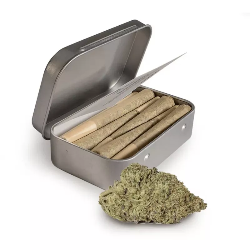 Reefer Kings Premium Herbal Cigarettes, 10-pack in Metal Tin with Dried Herbs.