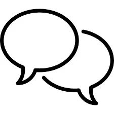 Iconic black and white speech bubble symbol for communication and dialogue.