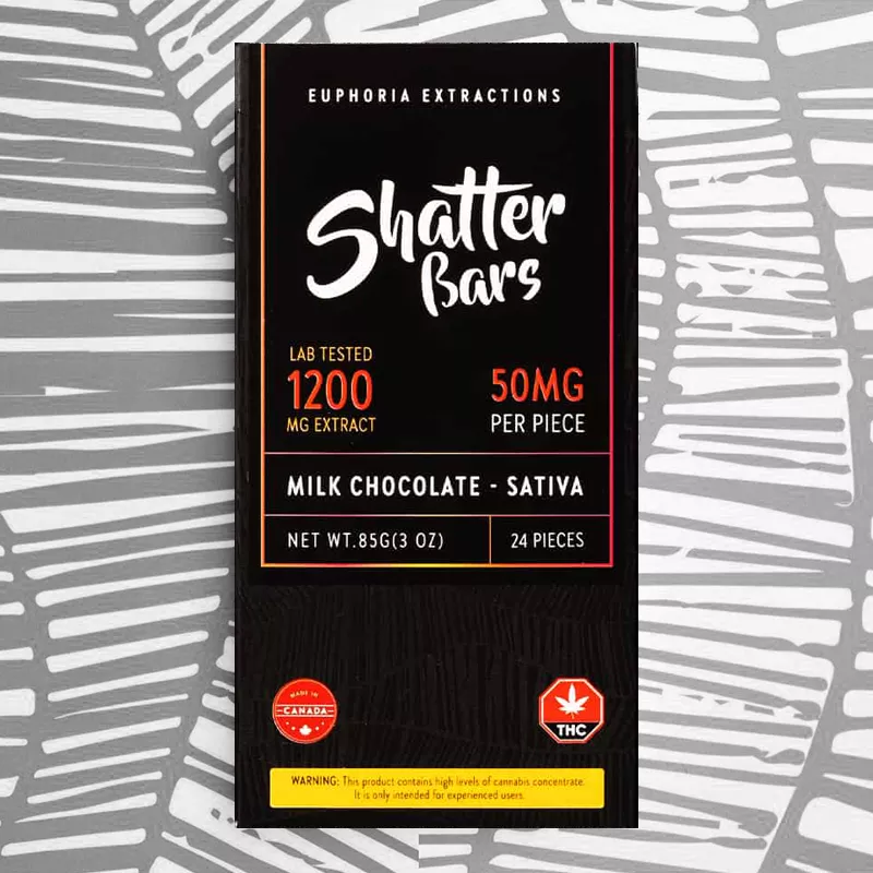 Euphoria Extractions Sativa Chocolate Bar with 1200mg THC, Canadian-made.