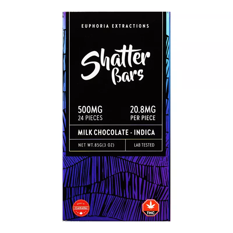 Euphoria Extractions 500mg THC Indica Milk Chocolate Bar, Lab-Tested, Canadian Made.