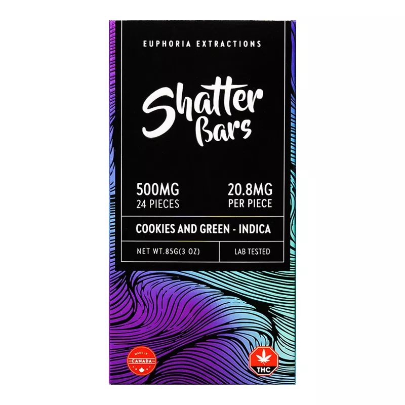 Euphoria Extractions Indica 500MG Shatter Bars - Cookies & Green Flavor, Lab-Tested in Canada