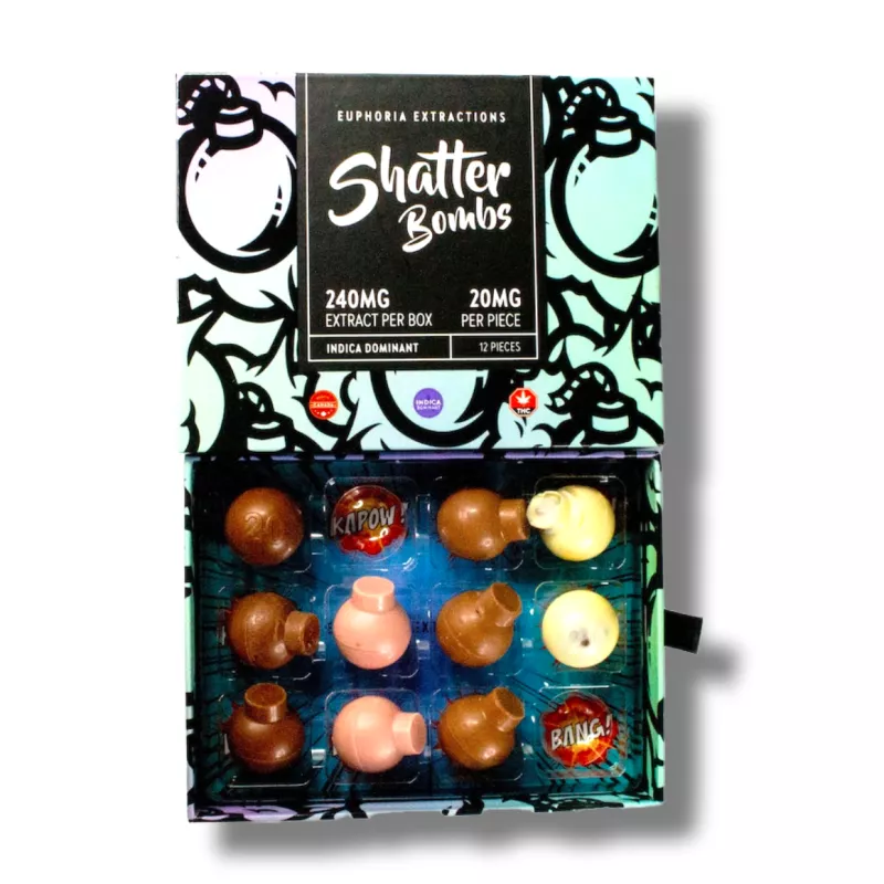 Euphoria Extractions Shatter Bombs, 240mg Indica Chocolate Edibles.