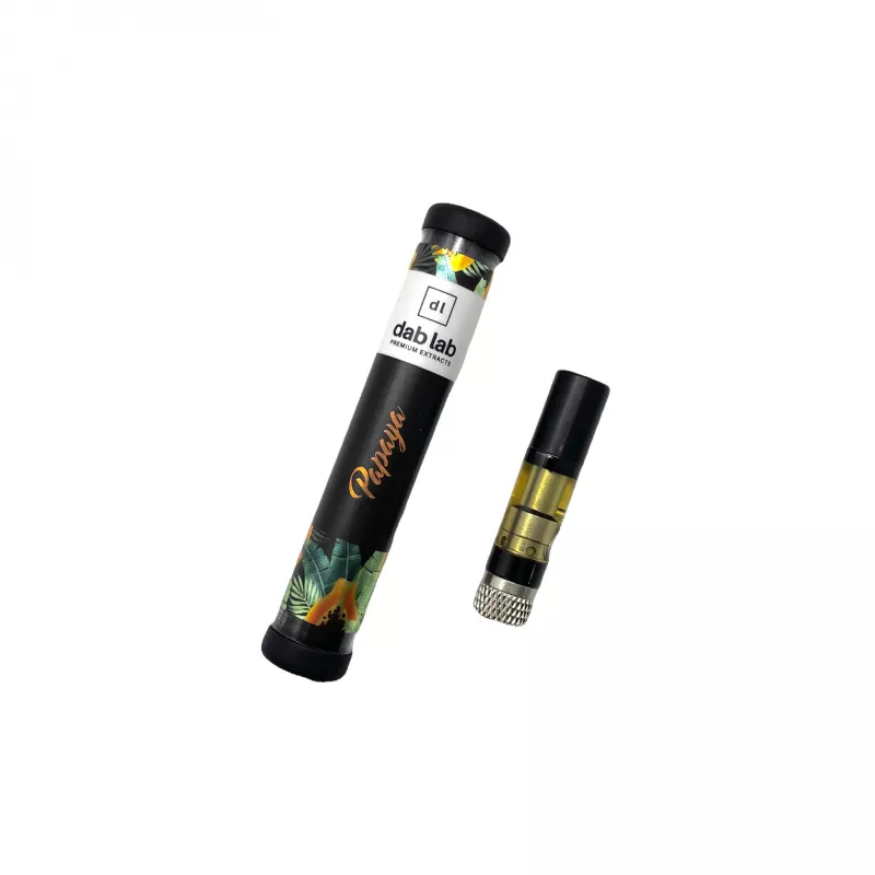 Dablab Premium Tropical Papaya THC Vape Cartridge on white background.