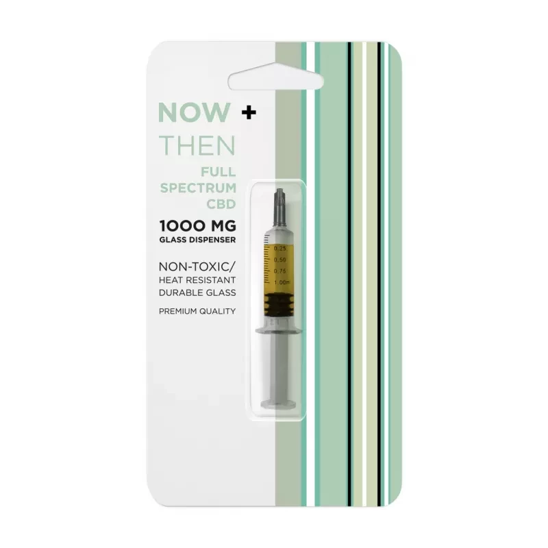 NOW + THEN 1000mg Full Spectrum CBD Oil in Durable Glass Dispenser with mL Markings.