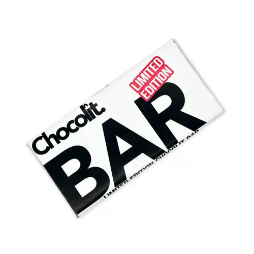 Choclit bar packaging with bold black text on a white background.