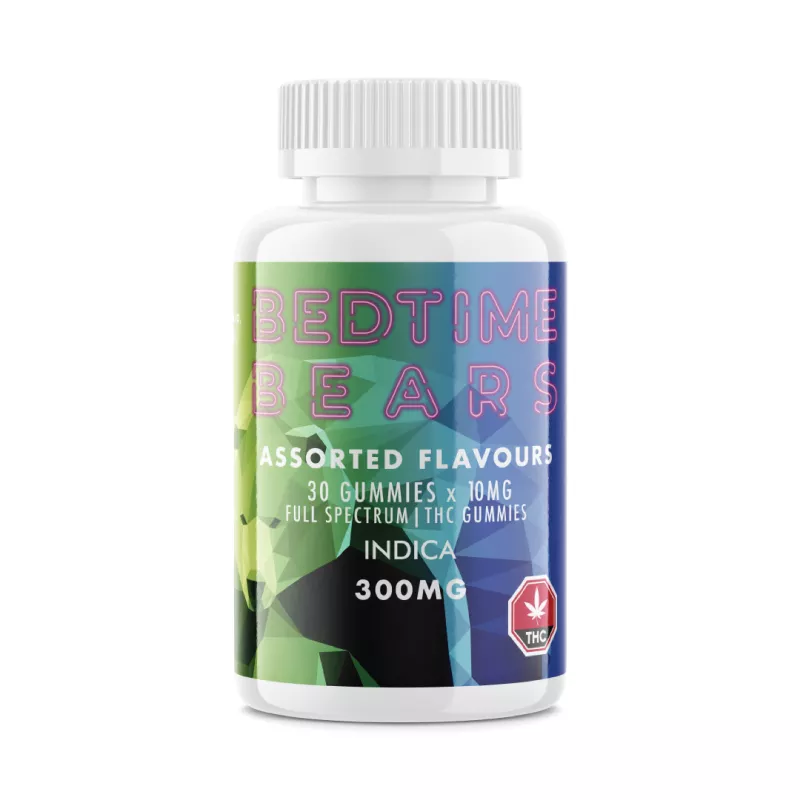 30-pack Bedtime Bears Indica THC Gummies, 10mg each, 300mg total.