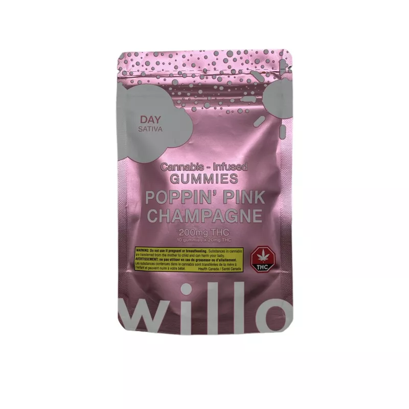 Pink Champagne Flavored Sativa Cannabis Gummies - 200mg THC with Safety Warnings