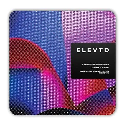 Elevtd 450mg THC Infused Gumdrops, 9 Assorted Flavor Pieces.