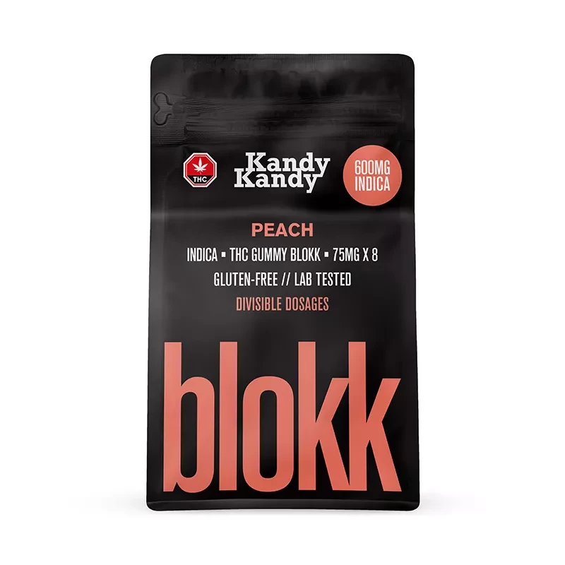 Kandy Kandy 600mg THC Peach Indica Gummies - Gluten-Free, Lab Tested.