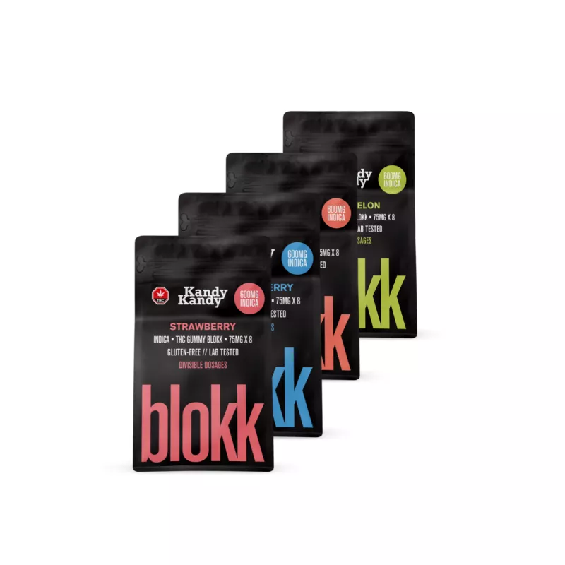 Kandy Kandy Indica Gummy Blokk - Strawberry Flavor, 75mg, Gluten-Free, Lab-Tested Series.