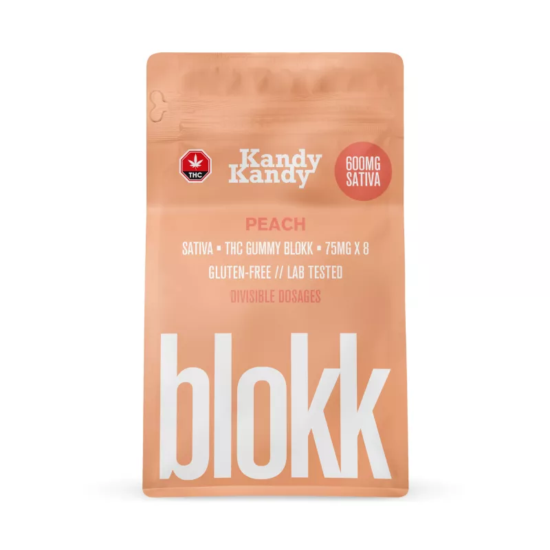 Kandy Kandy 600mg THC Sativa Peach Gummy Blocks - Gluten-Free, Lab Tested.