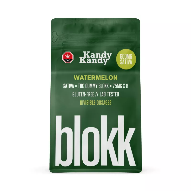 Kandy Kandy Blokk Watermelon Sativa Gummies, 600mg THC, Gluten-Free, Lab-Tested