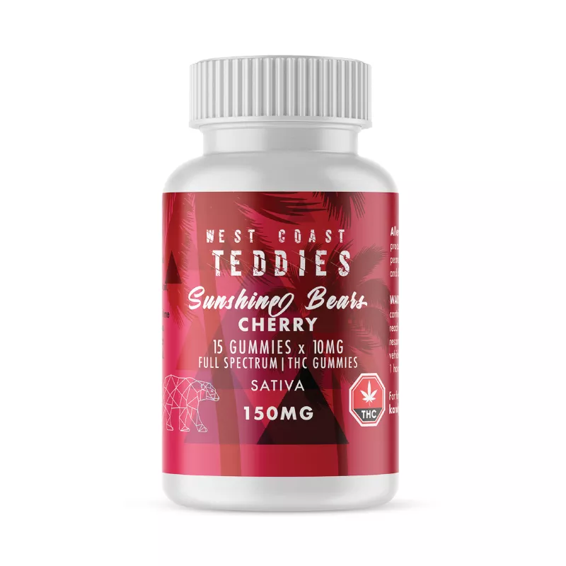 West Coast Teddies Cherry Sativa Gummies with 150mg THC - Full Spectrum Cannabis Edibles
