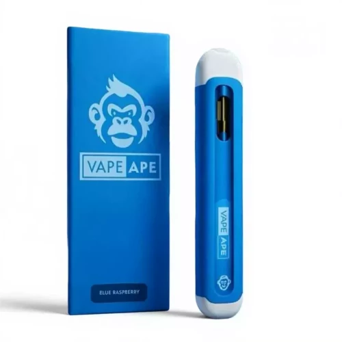 Blue vape device and matching packaging with a gorilla logo.