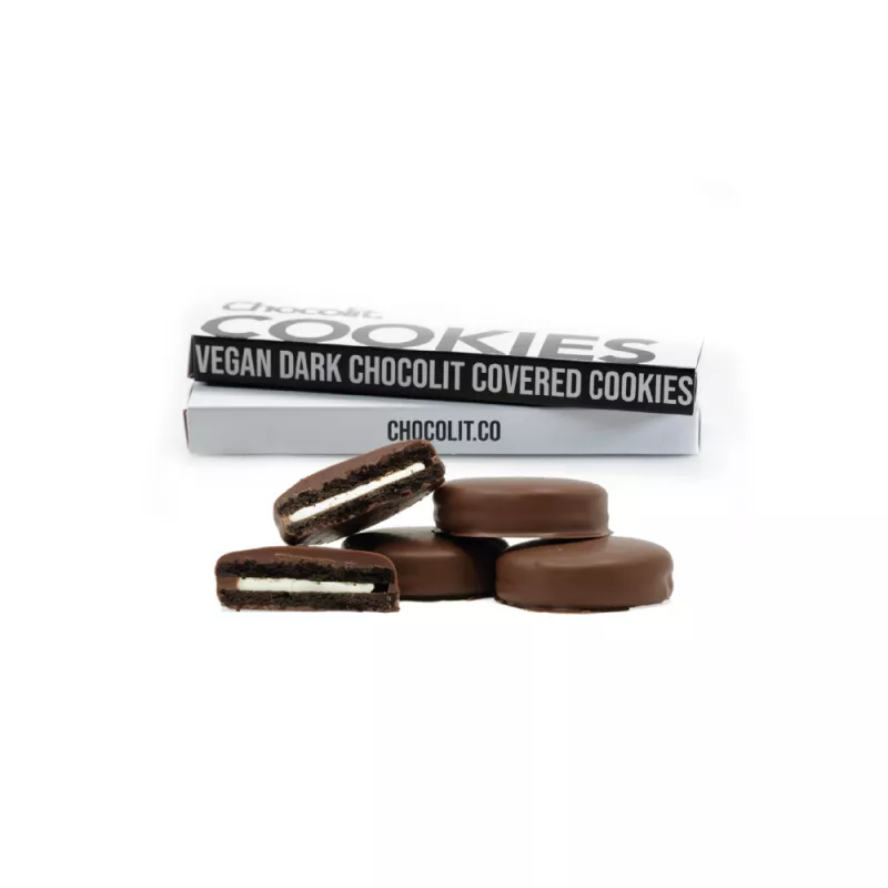 Vegan Dark Chocolit Cookies with Creamy Filling and Rich Coating