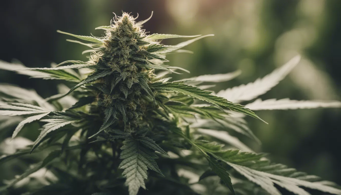 Close-up of a flowering cannabis bud with trichomes.