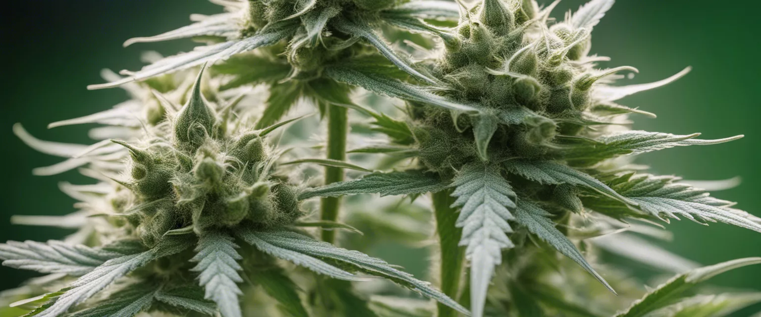 Close-up of trichome-covered Cannabis sativa buds ready for harvest.