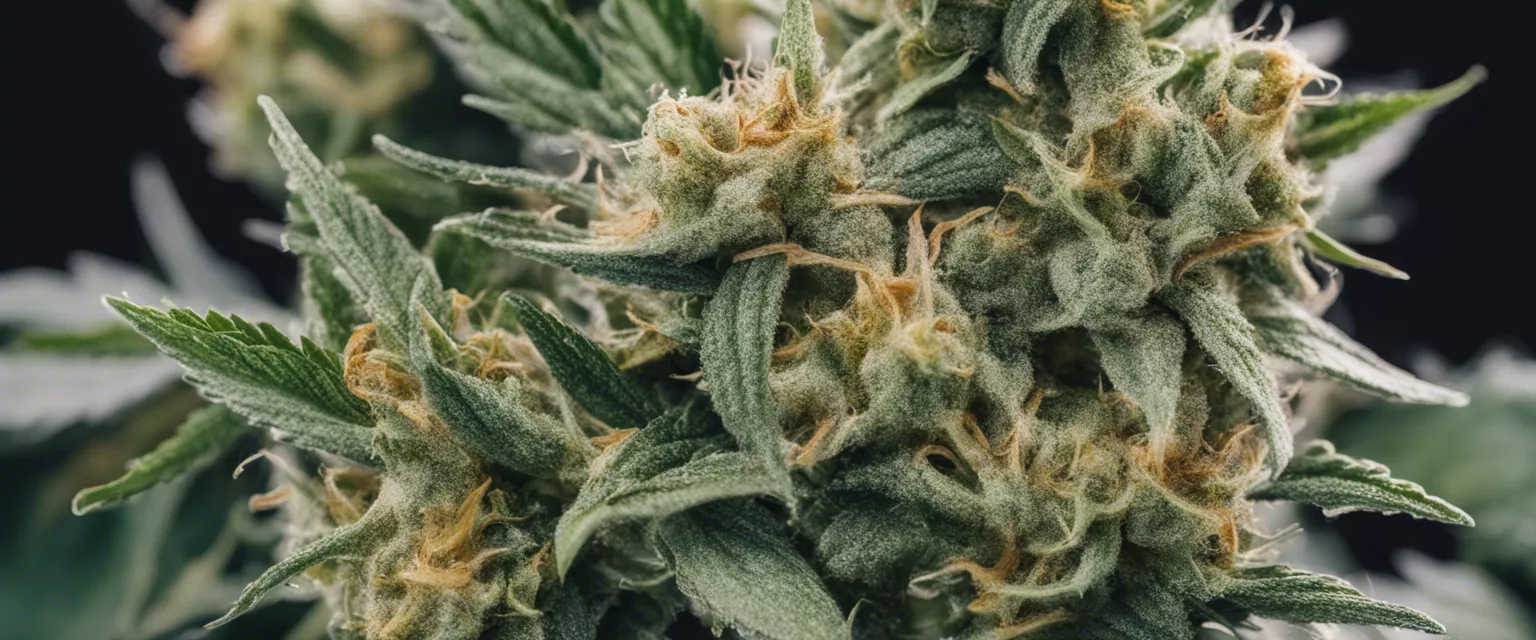 Close-up of mature cannabis flower buds rich in trichomes.