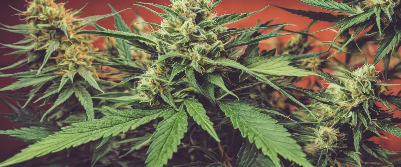 Close-up view of rich trichome-covered flowering cannabis buds, highlighting THC and CBD potency.