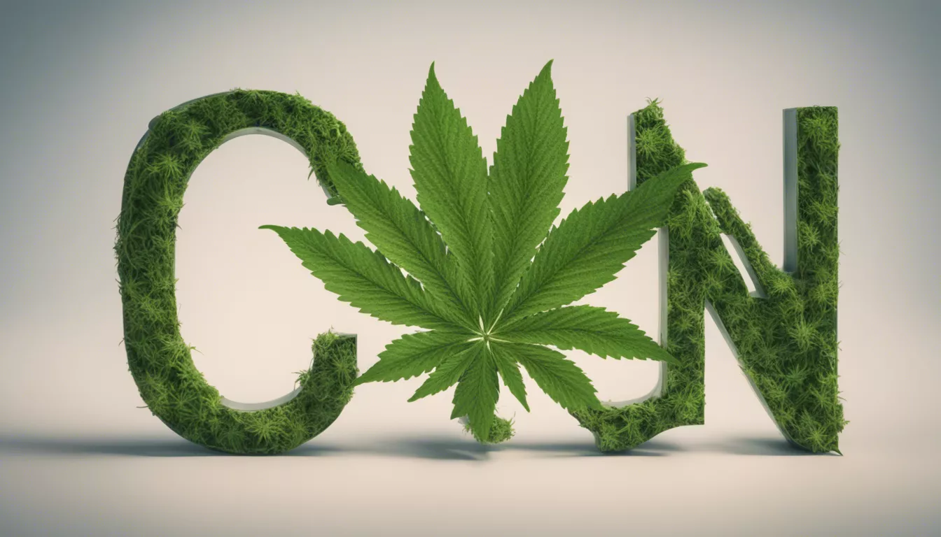 CBN acronym with cannabis leaf design on a gradient background.
